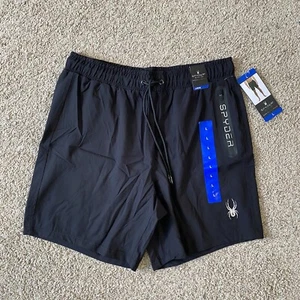 Pantalones cortos de baño SPYDER para hombre negros secado rápido UPF 30 con cremallera baúles forrados en boxer L - Imagen 1 de 8