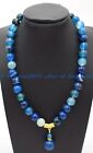 Genuine 10mm Natural Blue Stripe Agate Onyx Gems Round Beads Necklace 16-28" AAA