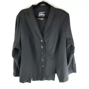 Roamans Womens Jacket Blazer Button Front Shoulder Pads Shawl Collar Black 24W - Picture 1 of 5