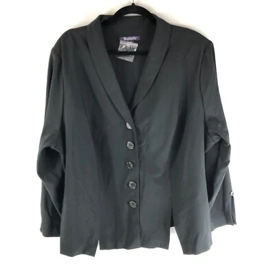 Roamans Womens Jacket Blazer Button Front Shoulder Pads Shawl Collar Black 24W - Image 1 of 4