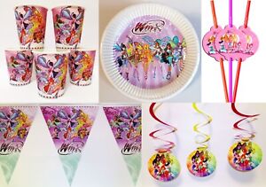 Winx fairy Party supplies Cups Banner Straws Party Swirls Dessert Plates 7"