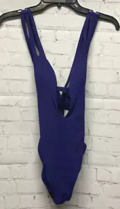 Becca Small Blue One Piece Swimsuit Fine Line Rib Skylar Plunge New - Picture 1 of 5