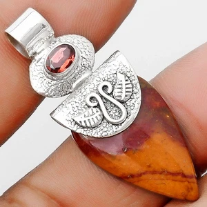Natürlicher roter Mookait & Granat 925 Sterlingsilber Anhänger Schmuck P-1545 - Bild 1 von 5