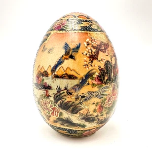 Satsuma Moriage Ceramic Egg Hand Painted Gold Accent Japan Landscape 4"H 2.75"W - Picture 1 of 12