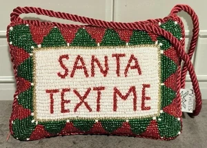 Neiman Marcus Sudha Red Beaded Velvet Pillow Santa Text Me Christmas Door Hanger - Picture 1 of 9