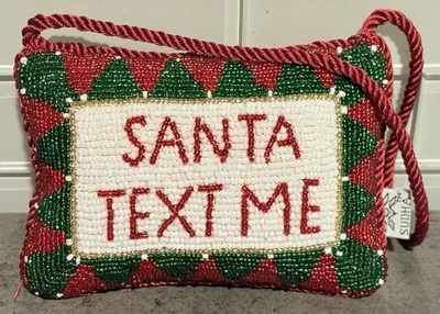 Neiman Marcus Sudha Red Beaded Velvet Pillow Santa Text Me Christmas Door Hanger - Image 1 of 4