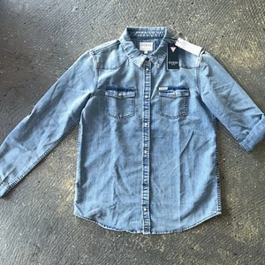 NWT Girl’s 16 Denim GUESS Snap Long Sleeve Shirt - Picture 1 of 8