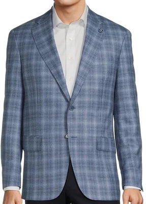 Hart Schaffner Marx Sport Coat 44R Blue Plaid New York Fit Soft Wool Silk Linen - Image 1 of 4