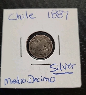 1887 Chile 1/2 Decimo Silver Coin - Image 1 of 4