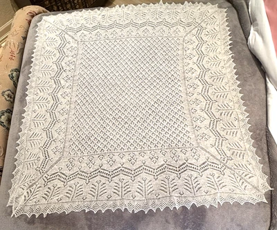 Shetland Lace 100% Wool Baby Blanket Hand Knitted  45”x48” #724 - Image 1 of 4