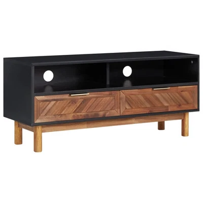 Soporte TV Mate Negro y Marrón Oscuro Madera Maciza Acacia, MDF, Aluminio Foto 1 de 4