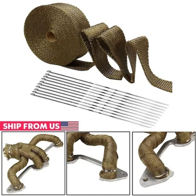Envoltura térmica de escape, 2”x 50 pies, cinta protectora térmica de fibra de vidrio para motocicletas con lazos de cremallera Foto 1 de 4