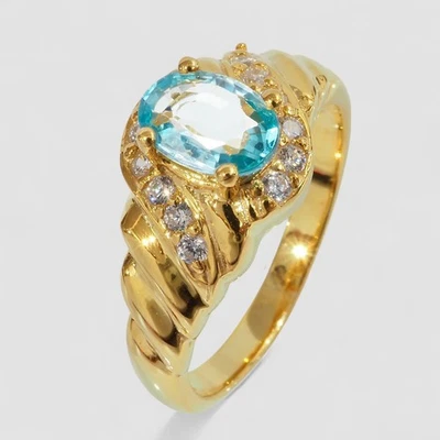 Elegantes anéis finos feitos à mão de ouro 24K com zircão azul neon 1,12 ct 925 prata esterlina - Imagem 1 de 4