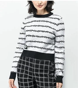 Lurking Class by Sketchy Tank Thorns White & Black Crop Sweater - Picture 1 of 8
