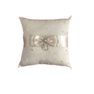 Lillian Rose Beige Wedding Ring Bearer Pillow Satin Bow w/ Rhinestones & Pearls - Picture 1 of 2
