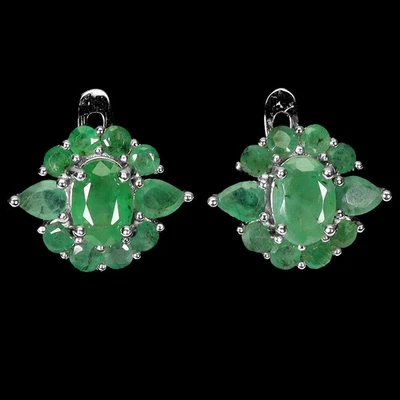 925 Sterling Silver Earrings Oval Emerald 7x5mm Natural Gemstone Jewelry - Image 1 of 4