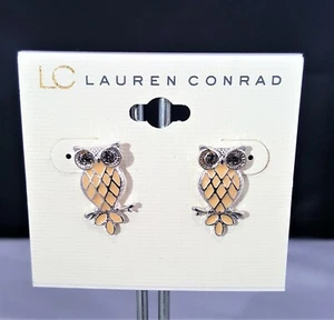 LC Lauren Conrad Women's Fashion Jewelry Silver Plated Owl Stud Earrings - Picture 1 of 4