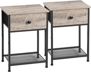 Night Stand Set 2, Nightstand with Fabric Drawer, Industrial End Tables Living R - Picture 1 of 7