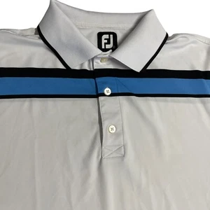 FootJoy FJ Mens L Golf Polo Shirt White Stripe Short Sleeve Polyester/Spandex - Picture 1 of 10