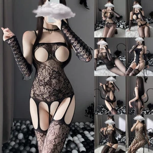 Women Lingerie Fishnet Crotchless Body Stocking Bodysuit Sexy Babydoll Underwear - Picture 1 of 49