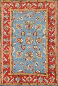 Traditional Light Blue wool Floral Oriental Handmade Super Kazak Area Rug 4x6 ft - Picture 1 of 12