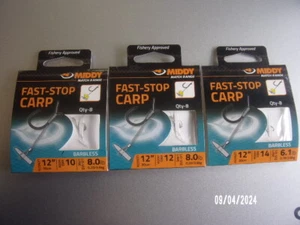Middy Fast-Stop Carp Hooks to Nylon 12" - Picture 1 of 1