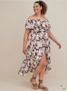 Torrid Guaze Off Shoulder Shorts Romper Dress Floral Hi Lo Women's Sz 2X 18-20 - Picture 1 of 13