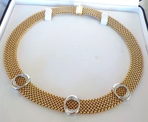 Italy 14K Yellow White Gold Mesh Link Diamond Collar Necklace - 79.2 gms, 17 in - Picture 1 of 19
