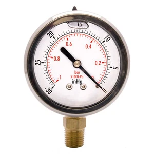 HFS(R) 2-1/2" Oil Filled Vacuum Pressure Gauge-Ss/Br 1/4" Npt Lower Mount-30Hg/0 - Picture 1 of 4