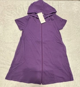 Long Zip Up Hoodie / Robe For Kids Purple Size 4T Short Sleeve - Picture 1 of 6