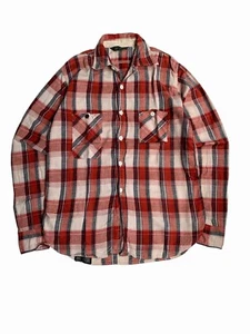 FOB Factory Studio Ecru Tokyo Japan Plaid Flannel Work Shirt F3252 Union Made - Picture 1 of 10