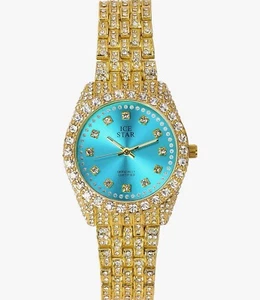 Ice Star Women's 32mm Iced Out Sleek Teal Diamond Dial Watch - Picture 1 of 3