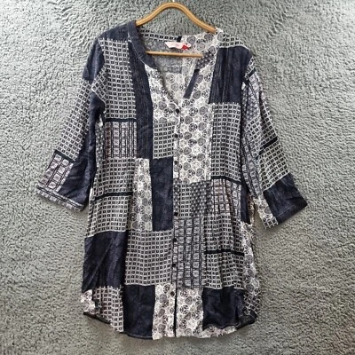 Millers Womens Shirt Dress Size 12 Navy Blue White 3/4 Sleeve V-Neck Button-Up - image 1 of 4