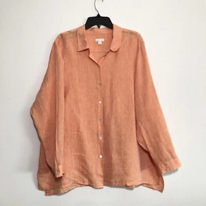 Camicia J Jill Essential donna 3X arancione amore lino manica lunga bottoni costa - Foto 1 di 9