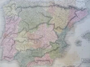Spain & Portugal Madrid Lisbon Barcelona Gibraltar inset 1853 Hall engraved map - Picture 1 of 5