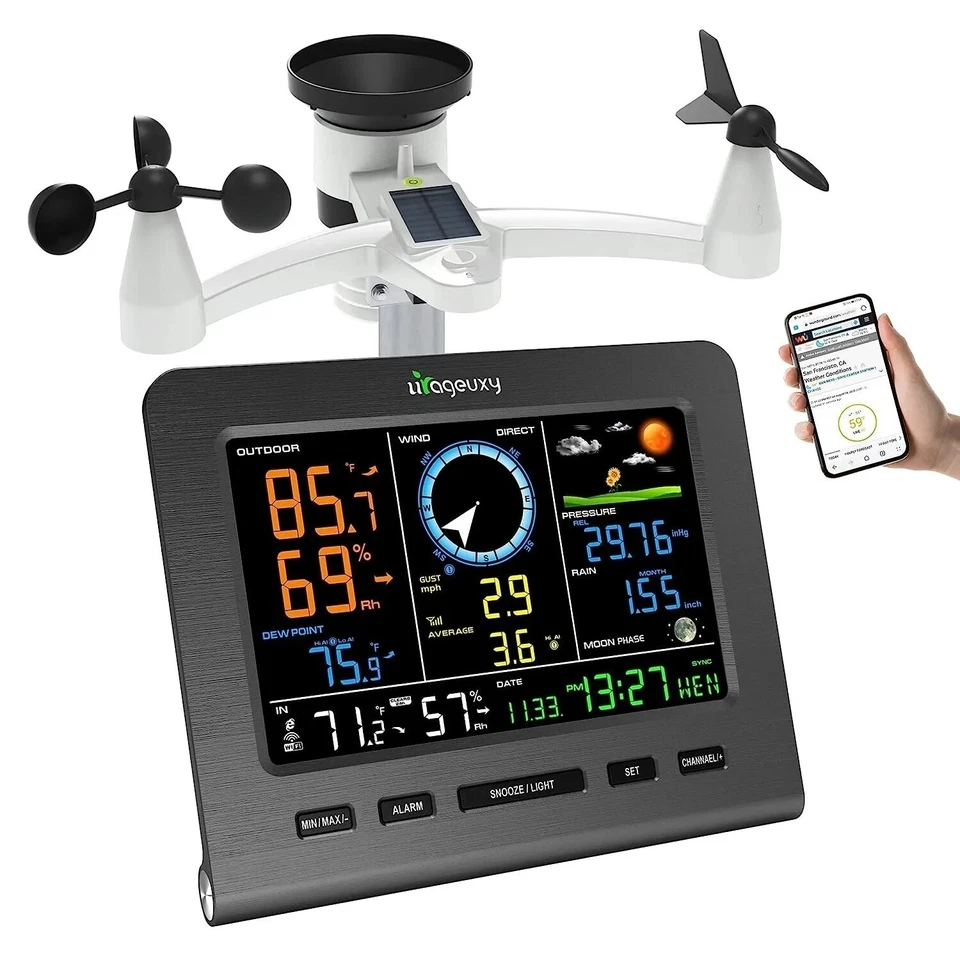 New Design Multi-Functional 8-IN-1 Wi-Fi Smart Weather Station Big Color 8" LCD - Image 1 of 4