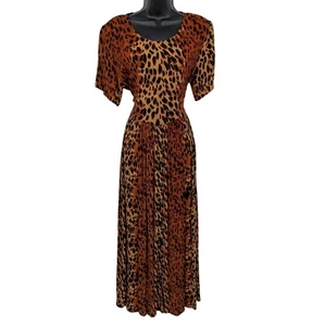 Abito midi vintage Bila donna taglia S stampa ghepardo pieghe casual boho retrò anni 90 - Foto 1 di 11