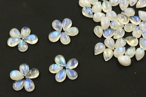 Rainbow Moonstone 7X10 mm Pear cab Wholesale Lot, Blue gem fire gemstone 20 pcs - Picture 1 of 5