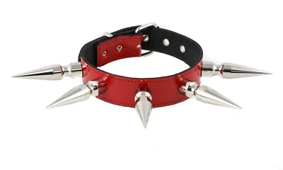 3" Spike Leather Punk Goth Bondage Pendant Choker Collar Black Leather Necklace - Image 1 of 2