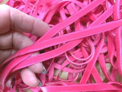 vintage velvet ribbon rayon 1/4" shocking pink 69"pc made in Switzerland - Image 1 of 4