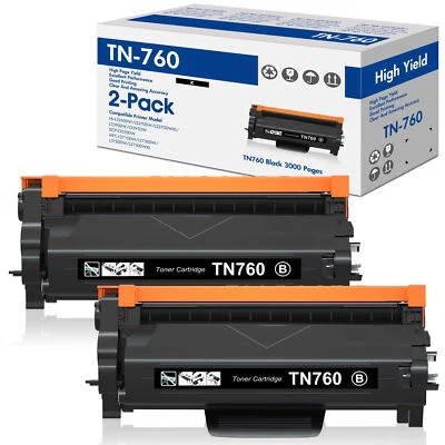 2PK Toner Cartridges For Brother TN760 HL-L2370DW L2350DW DCP-L2550D MFC-L2750DW - Image 1 of 4