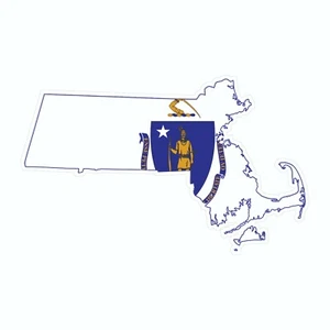 Massachusetts State Map Outline with Flag Sticker, Decal, Vacation Sticker - Picture 1 of 2