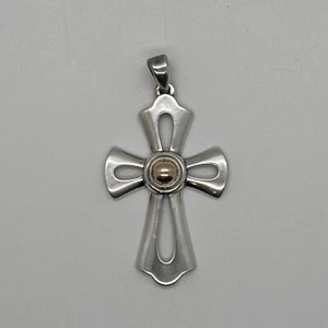 Retired James Avery Large 14kt Gold Center .925 Cross Pendant - Picture 1 of 7