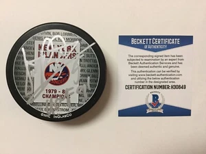 Denis Potvin Signed 79/80 NY Islanders Stanley Cup Hockey Puck Beckett BAS COA b - Picture 1 of 3