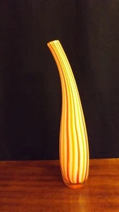 Orange and Red Stripe Glass Vase, Retro 70's Style, 17" Tall x 2.25" Base, VG+ - Picture 1 of 8