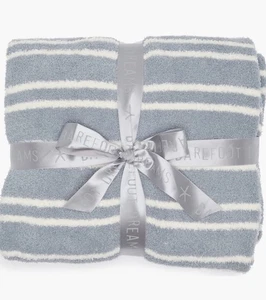 Barefoot Dreams CozyChic Double Stripe Throw Blanket Blue Water/cream NWT - Picture 1 of 4