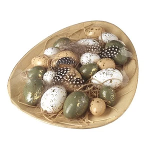 Gold Speckled Easter Egg Decorations In Wooden Egg Shaped Tray Spring Decor - Picture 1 of 1