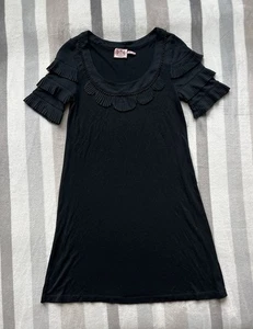 Abito donna Juicy Couture nero 100% jersey modal plissettato volant manica piccolo - Foto 1 di 6