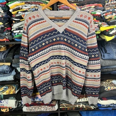 Vintage Puritan Fuzzy Sweater Size Large Pullover Crew Neck Grunge 70s Aztec  - Image 1 of 4
