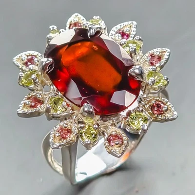 Anel de hessonita natural feito à mão 6 quilates+ prata esterlina 925 tamanho 7,5 /R443328 - Imagem 1 de 4